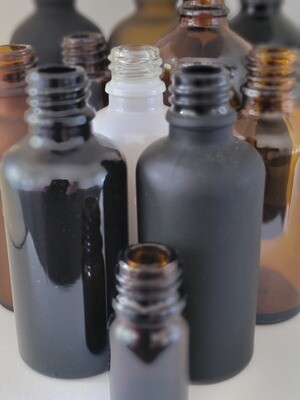 GLASS BOSTON AROMA BOTTLES 18mm 5mL to 100mL Boston  Bottles     - SELECT FROM 13 BOTTLE COLOURS  & 7 SIZES