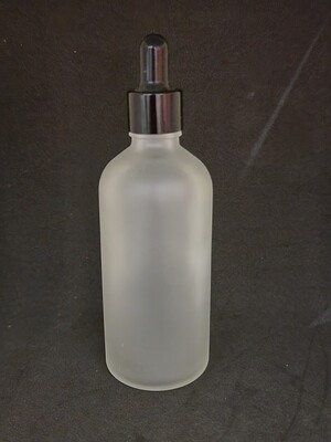 100mL FROSTED CLEAR Glass Dropper Bottle with BLACK Teat & 18mm Gloss Cap