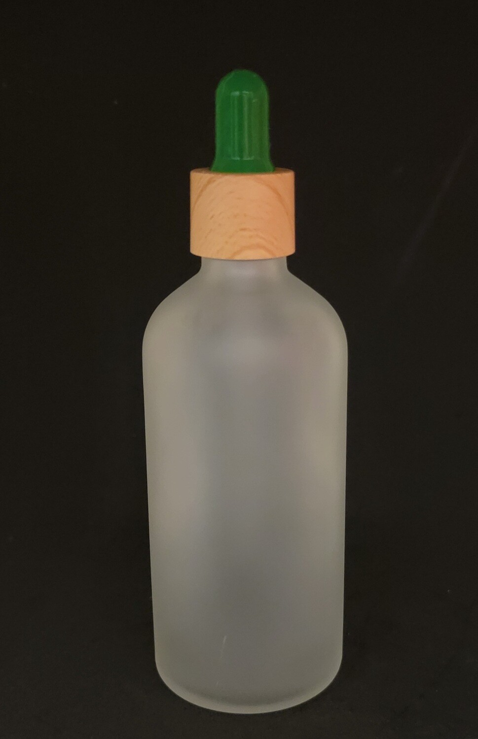 100mL FROSTED CLEAR Glass Dropper Bottle with GREEN Teat & 18mm TIMBER Cap
