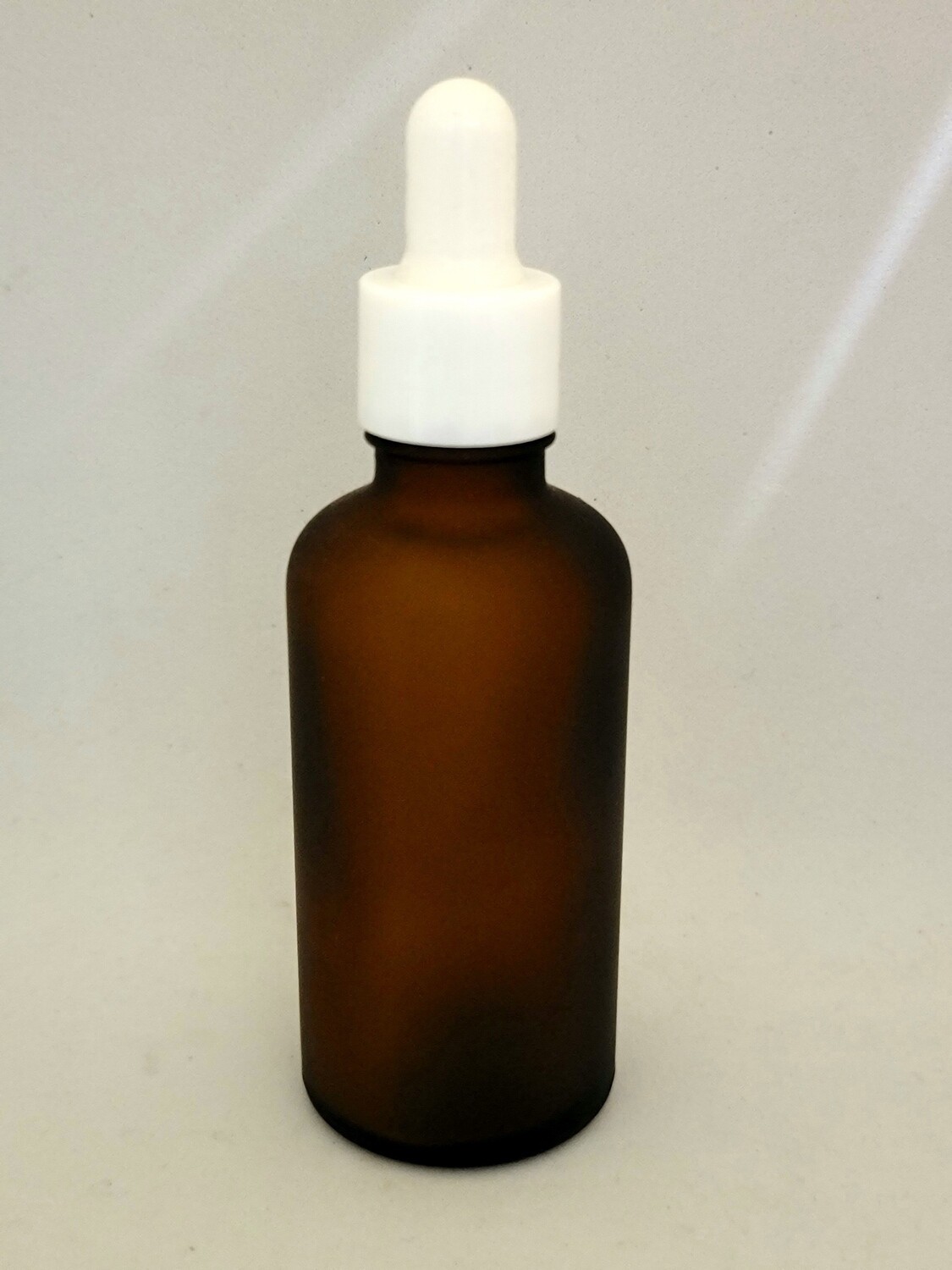 50mL FROSTED AMBER  glass dropper bottle with WHITE TEAT & WHITE CAP
