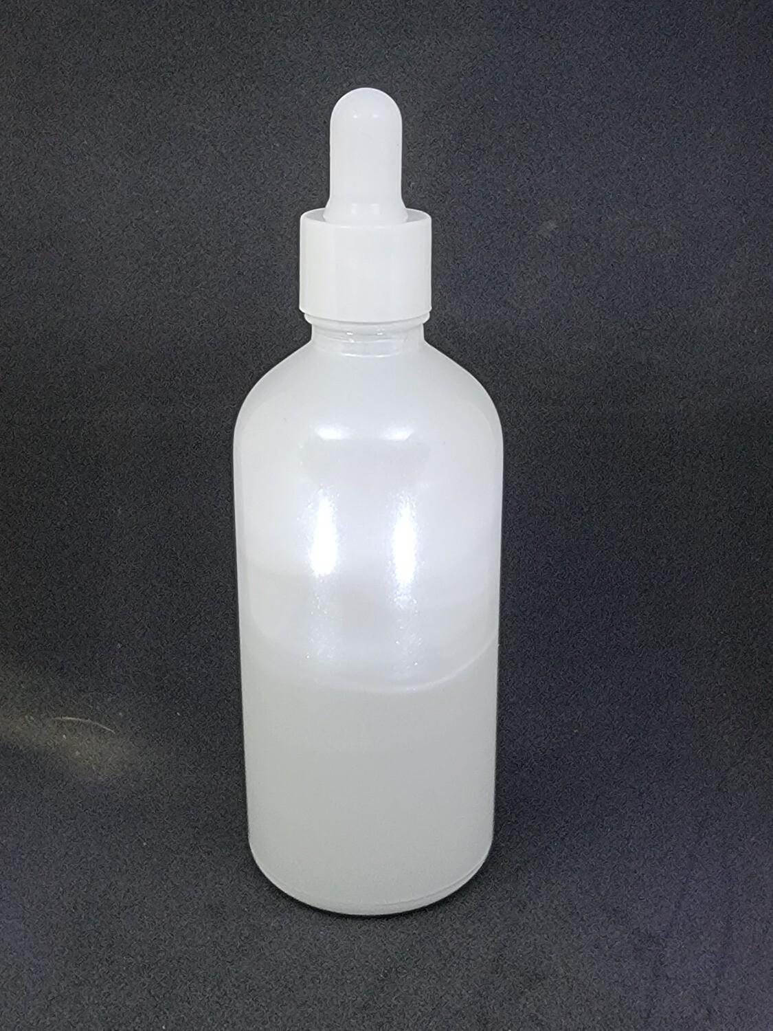 100mL WHITE PEARL (Coated) glass dropper bottle with WHITE TEAT & WHITE  CAP - SINGLE BUY