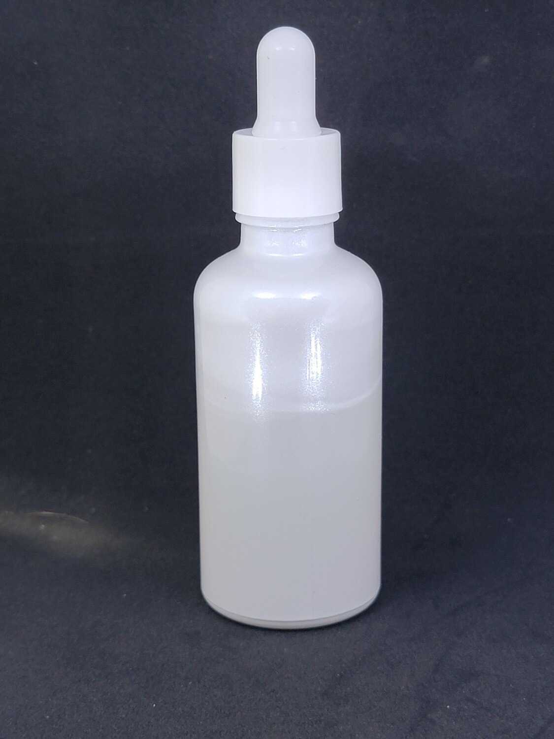 50mL WHITE PEARL (Coated) glass dropper bottle with WHITE TEAT & WHITE  CAP - SINGLE BUY
