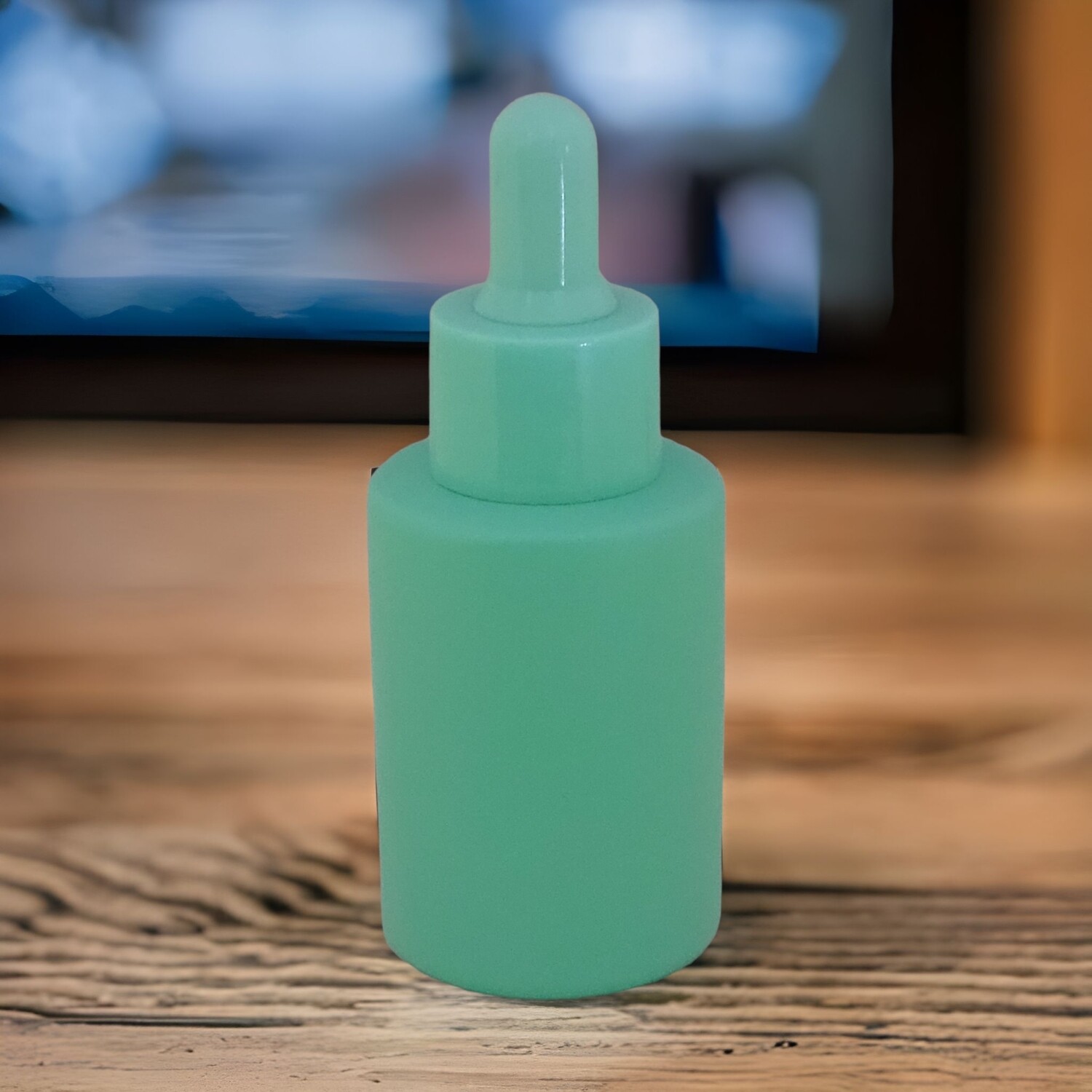 30mL LIGHT PALE BLUE/Mint Green Shade (Coated) Square Shoulder Glass Dropper Bottle with BLUE Teat & 20mm BLUE Cap