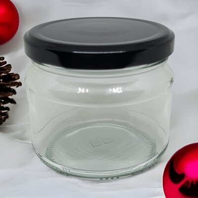 300mL Wide Mouth Glass Jar with FREE Black (pop button) 82mm Twist On Metal cap