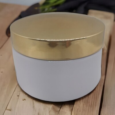 250GM PET (Plastic) Balm Pot White Base with Gloss Gold Screw Cap - PACK of 10
