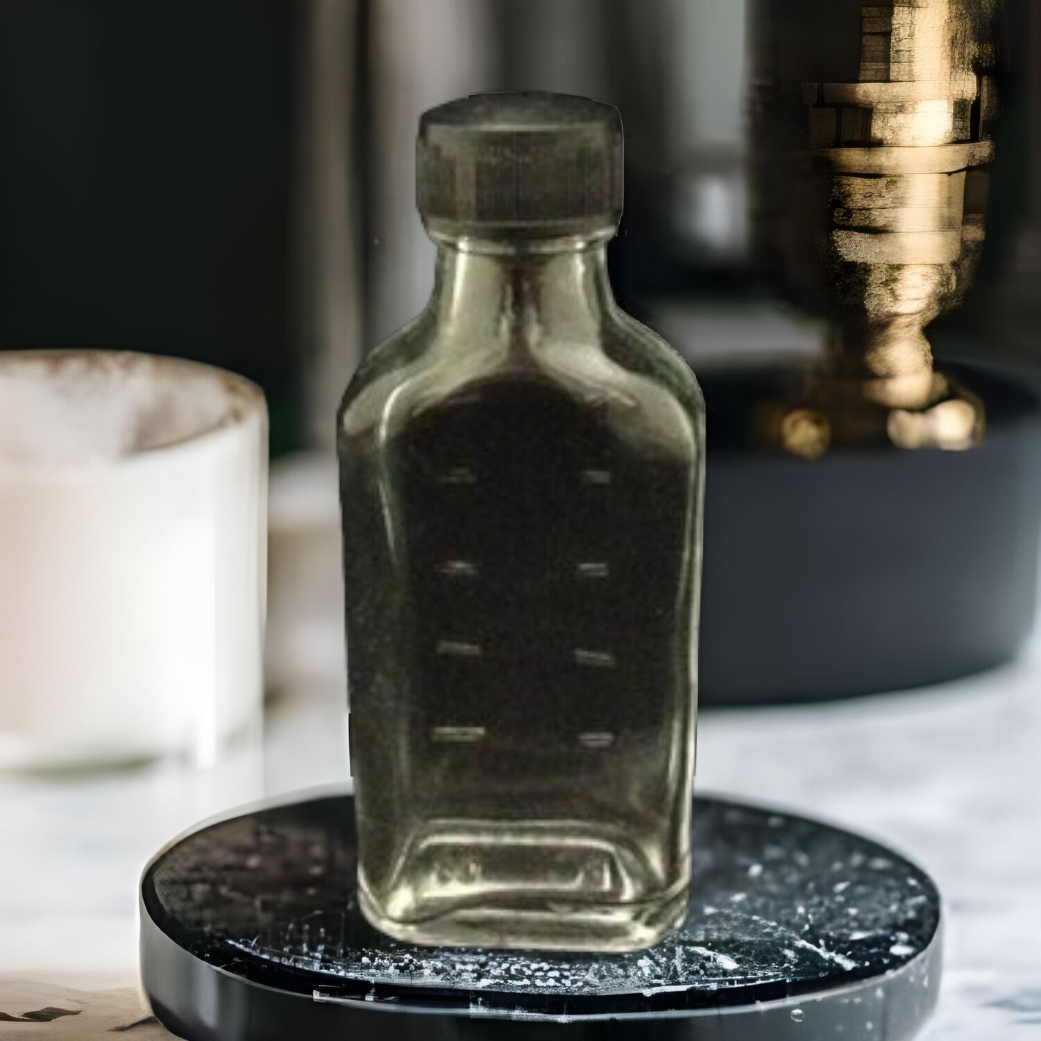 35 ml Mini Hip Flask Glass Bottle with Black Screw Cap (280 Pcs)