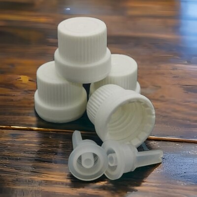 18mm WHITE Dripolator Tamper Caps (Euro Style) with Neck Insert FOR GLASS BOTTLES Only - PACK of 100