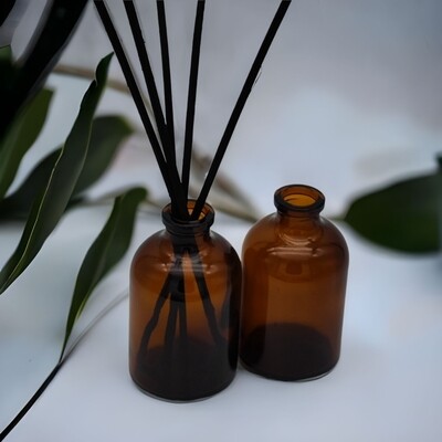 50mL AMBER GLASS Diffusers - 50 BLACK DIFFUSER STICKS & PACK of 10 BOTTLES