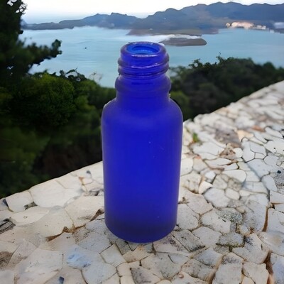 20ml Frosted Cobalt Blue Boston 18mm Neck Glass Bottle Only - BULK Pack of 53 Bottles