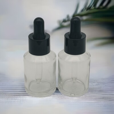 30mL CLEAR ROUND GLASS with Black Cap & Teat DROPPER SET - Pack 10 Pcs 30mL CLEAR ROUND GLASS with Black Cap & Teat DROPPER SET - Pack 10 Pcs