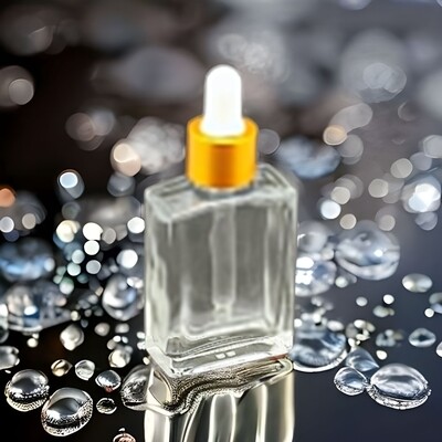30ml Rectangle Clear Glass Dropper Bottle with WHITE Teat GOLD Cap & Dropper