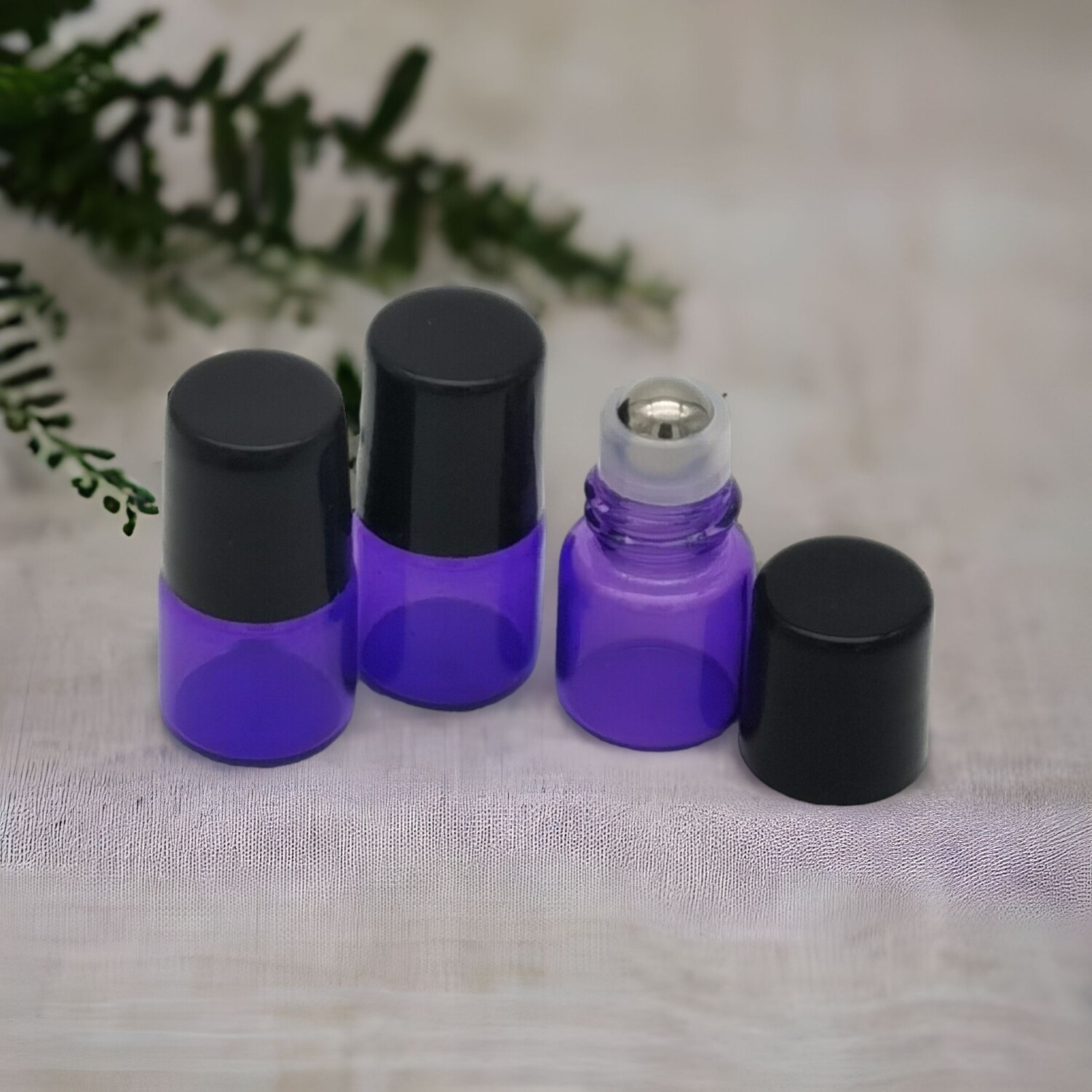 1ml Cobalt Blue (Violet/Blue) Glass Rollon with Metal Roller Ball (White Housing) and Black Cap - PACK of 100 Pcs