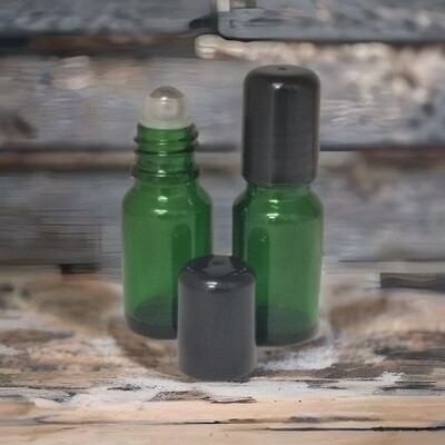10ml Green Boston Glass Roll-on with Metal Roller Roller Ball and Black Cap - Pack of 10