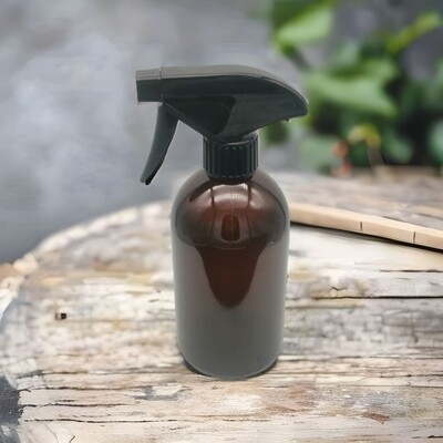 500mL AMBER Boston PET (Plastic) Bottle with 28/410 Black 28mm Trigger Spray Head