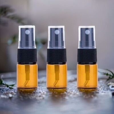 5ml Amber Glass Spray Bottle With Black Fine Mist Sprayer Bottle Vial For Essential Oil- Pack of 5