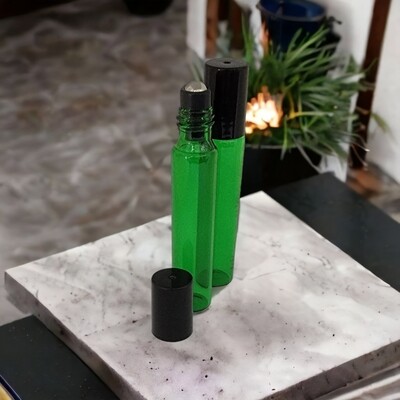 10mL Green Glass Roller with Black Cap  PACK of 10