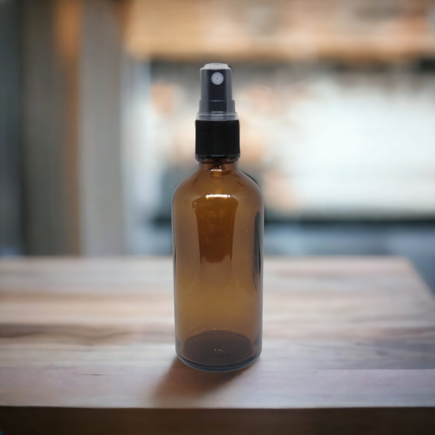 100ml AMBER GLASS Boston 18mm Neck Bottle + BLACK SPRITZER/ ATOMISER with over cap