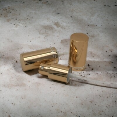 18mm Atomiser Spray Mist Heads - Shiny Gold with 2 Ring (18mm neck Boston Bottles 5ml to 100ml) Inc Oring Bulk Pack 25