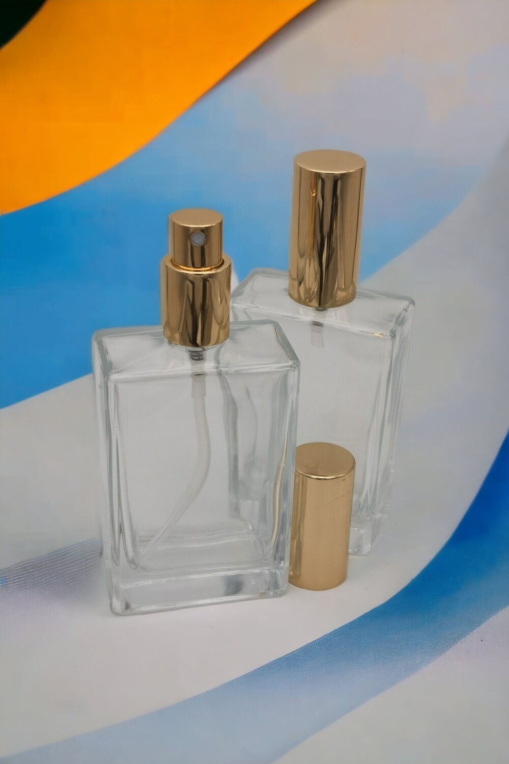 100ml Rectangle Perfume Clear Glass Bottle with 18mm Shiny Gold Atomiser - Pack 10