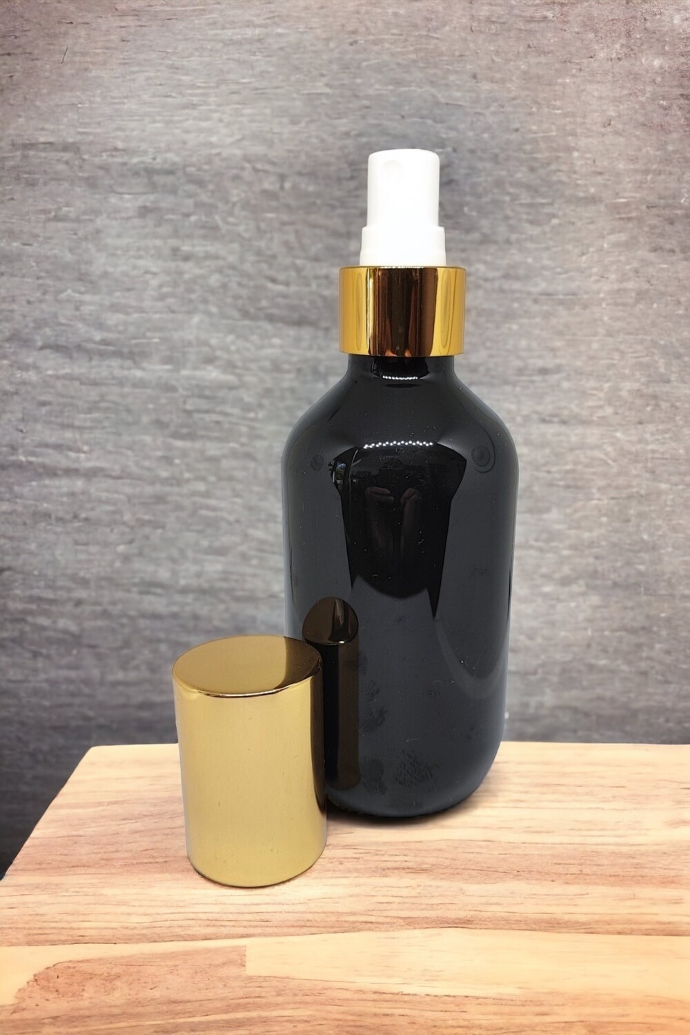 200ml BLACK PET(Plastic) Bottle (24mm neck) with Gloss Gold Atomiser - BULK 10 Pcs