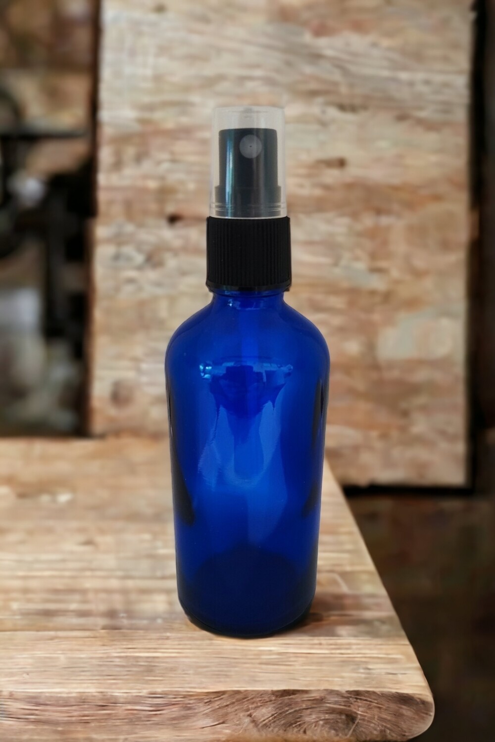 100ml COBALT BLUE GLASS Boston 18mm Neck Bottle + BLACK SPRITZER/ ATOMISER with over cap