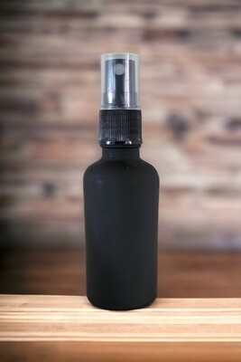 50ml FROSTED BLACK GLASS Boston 18mm Neck Bottle + BLACK SPRITZER/ ATOMISER with over cap