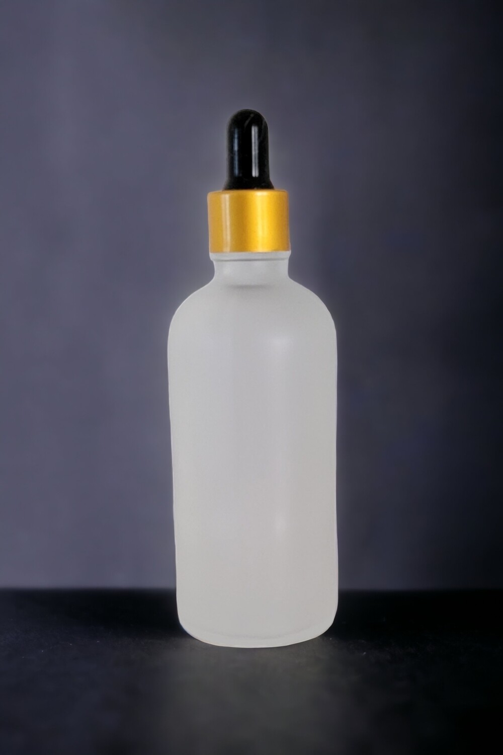 100mL FROSTED CLEAR Glass Dropper Bottle with BLACK Teat & 18mm GOLD Cap