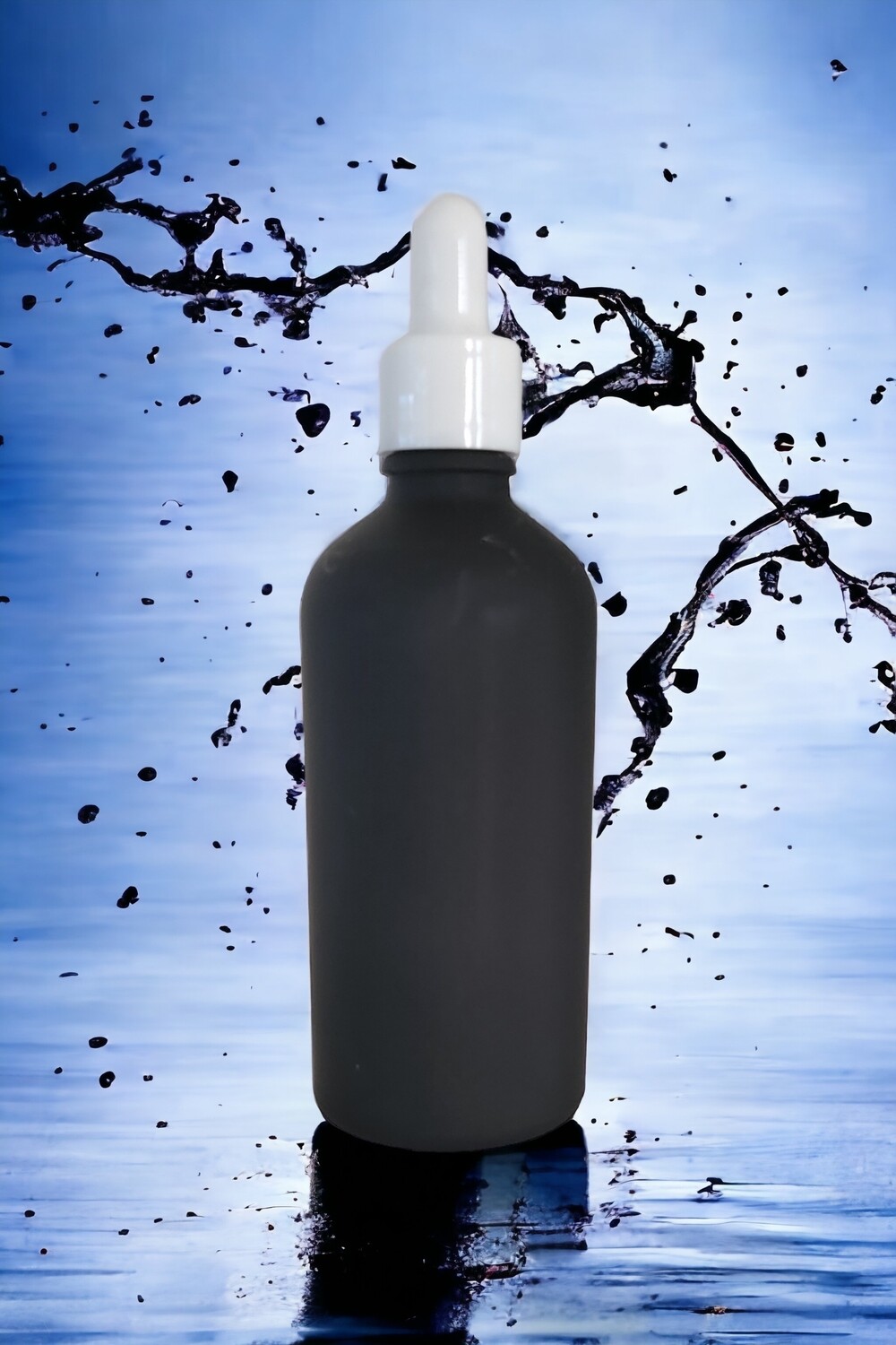100mL FROSTED BLACK glass dropper bottle with WHITE TEAT & WHITE CAP