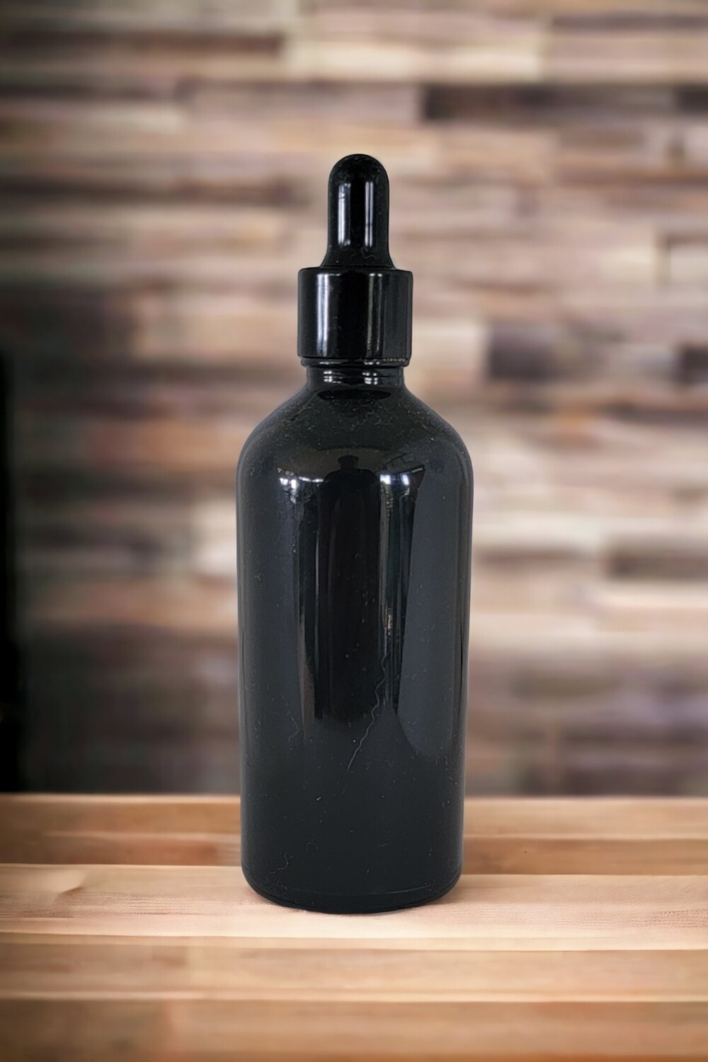 100mL BLACK GLOSS  Glass Boston Bottle with BLACK Teat, Dropper & 18mm GLOSS BLACK-Cap