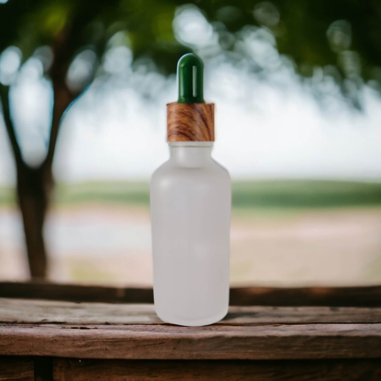 50mL FROSTED CLEAR Glass Dropper Bottle with GREEN Teat & 18mm TIMBER Cap