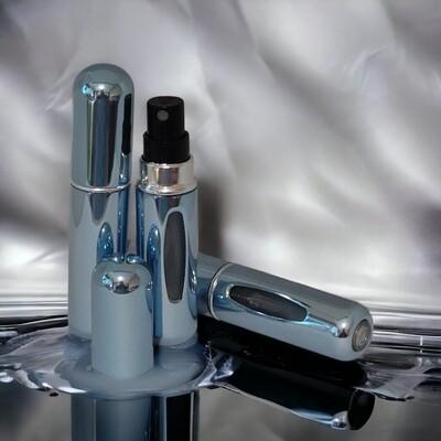 5ml GLOSS BLUE SPRITZER/ ATOMISER with BLACK over cap - REFILLABLE PUMP BASE= PREORDER