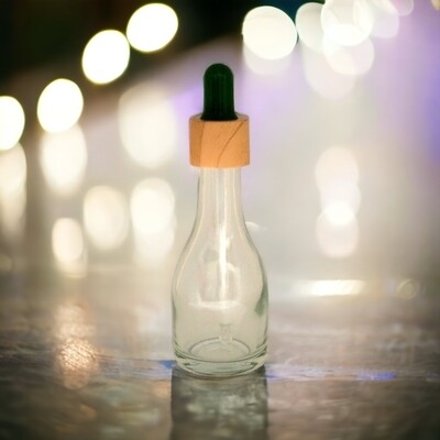 30mL WAIST GLASS with Timber Cap &amp; Black Teat DROPPER SET