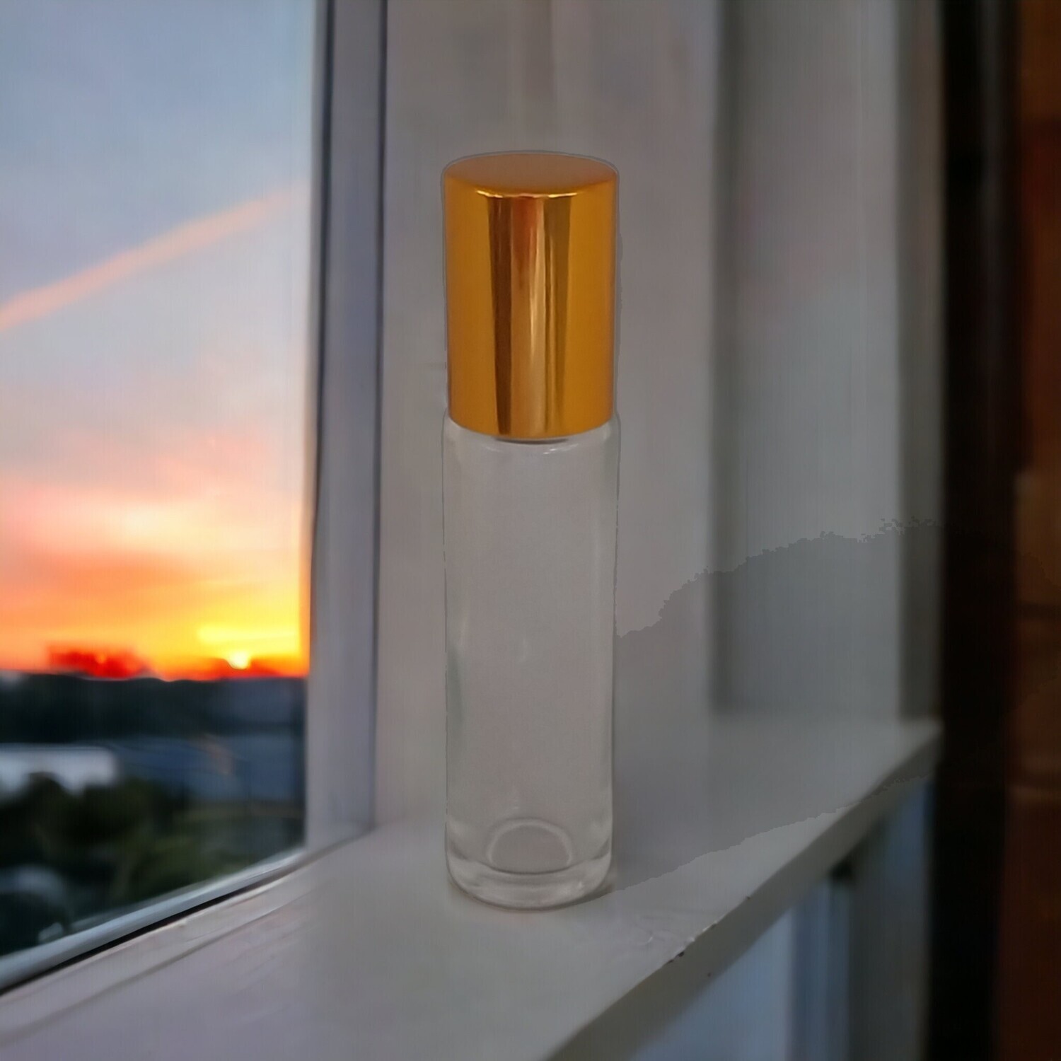 10ml Clear THICK GLASS with Metal Roller with Gloss Gold Screw Cap