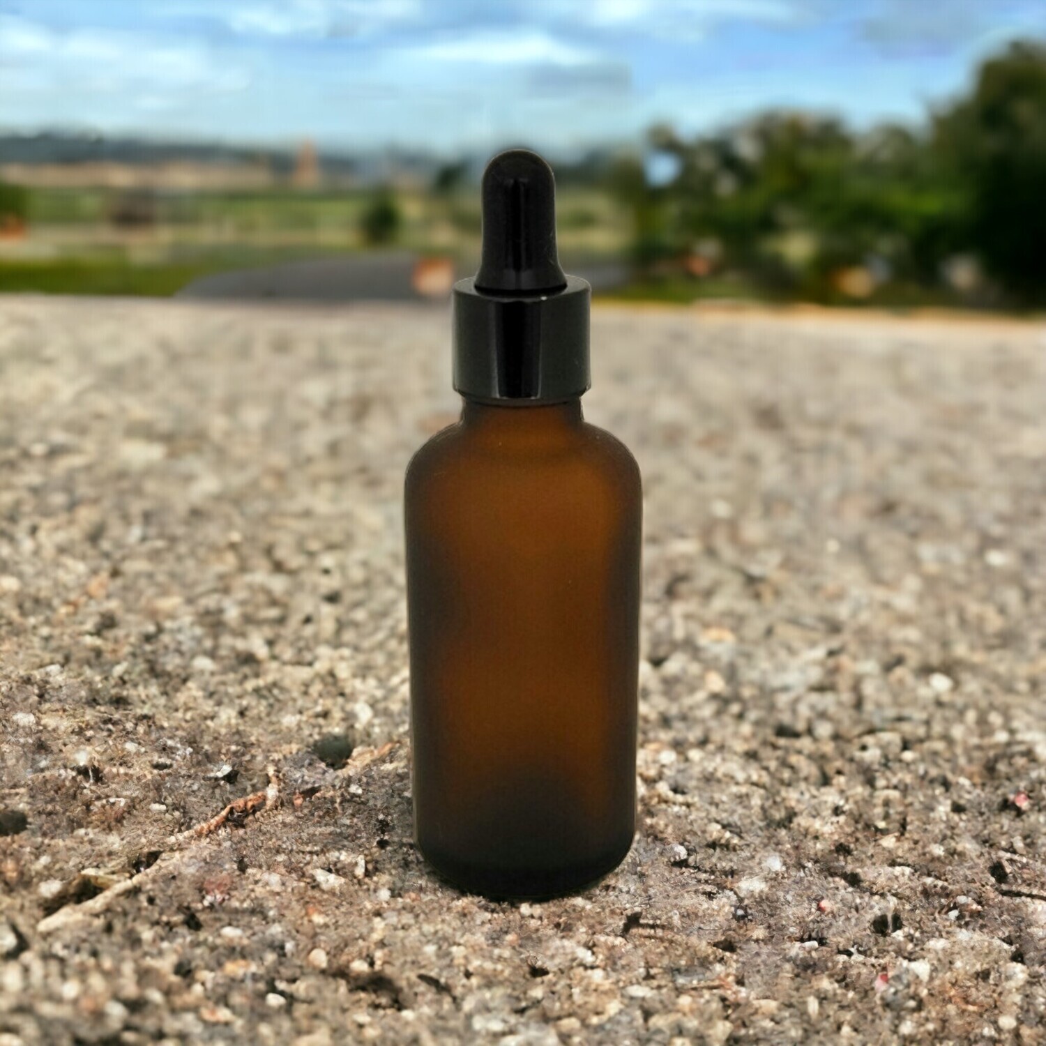 50mL FROSTED AMBER glass dropper bottle with BLACK TEAT & GLOSS BLACK CAP