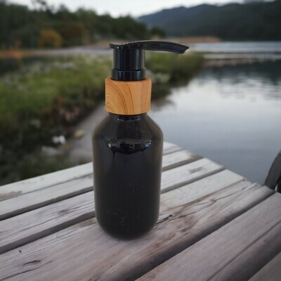 100mL Imitation Timber & BLACK Lotion Pump with Black Veral PET(Plastic) Bottle