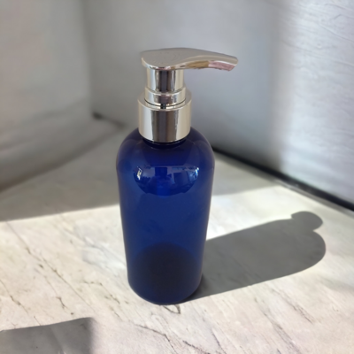 250mL Imitation SILVER DUCK BILL Lotion Pump with BLUE PET(Plastic) Bottle - 24mm Neck