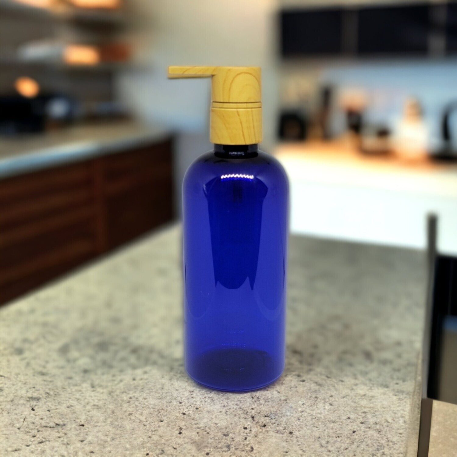 250mL Imitation Timber Lotion Pump with COBALT BLUE PET(Plastic) Bottle -SINGLE BUY