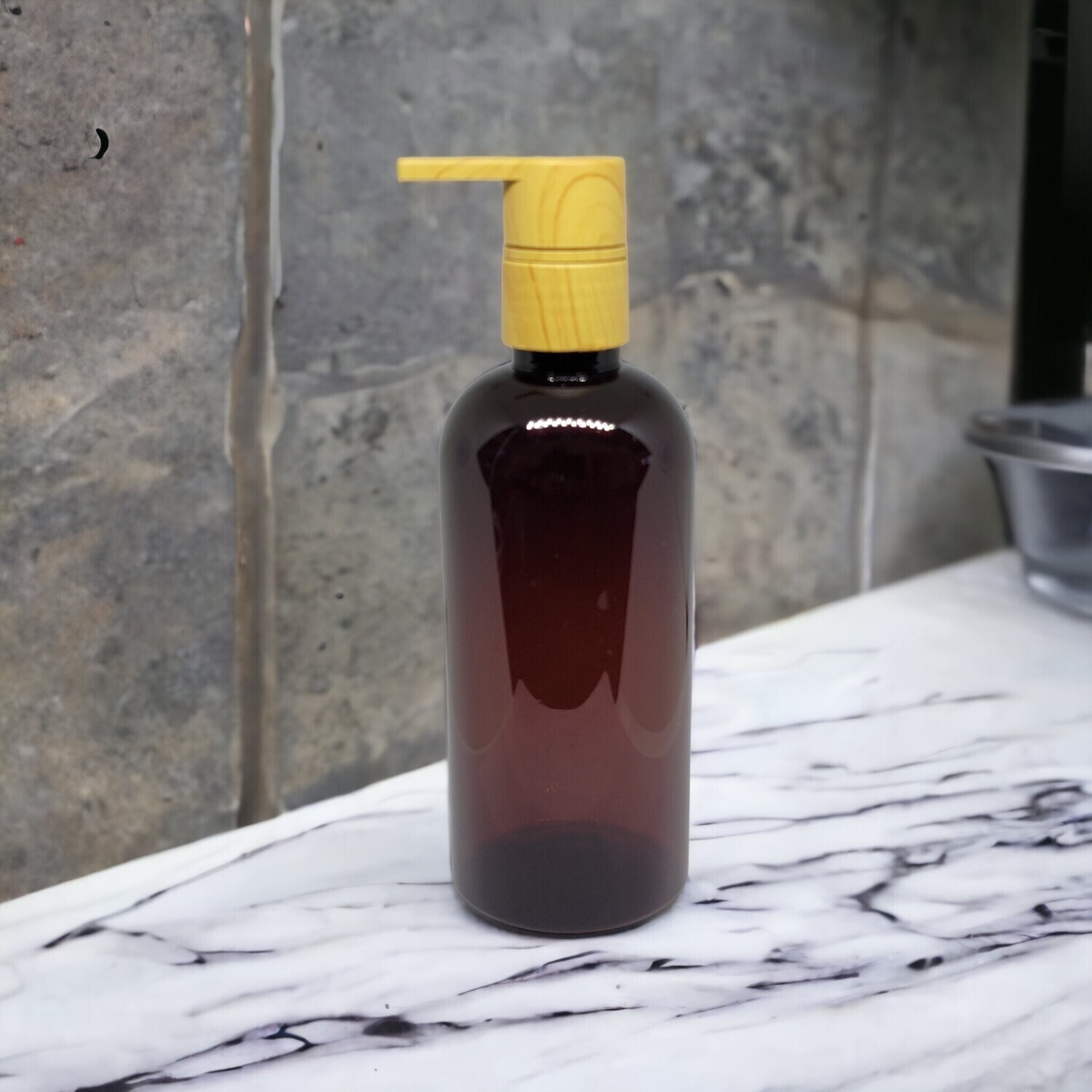 250mL Imitation Timber Lotion Pump with AMBER PET(Plastic) Bottle
