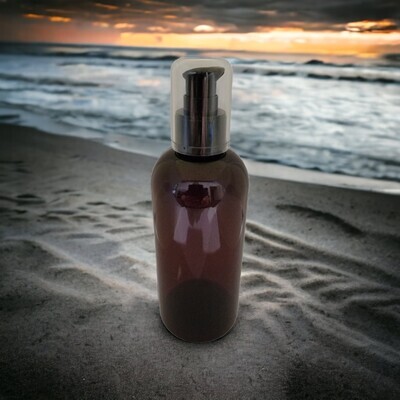 250ml AMBER  (PET) Plastic with 24410 Neck BLACK SERUM PUMP &amp; CLEAR OVERCAP