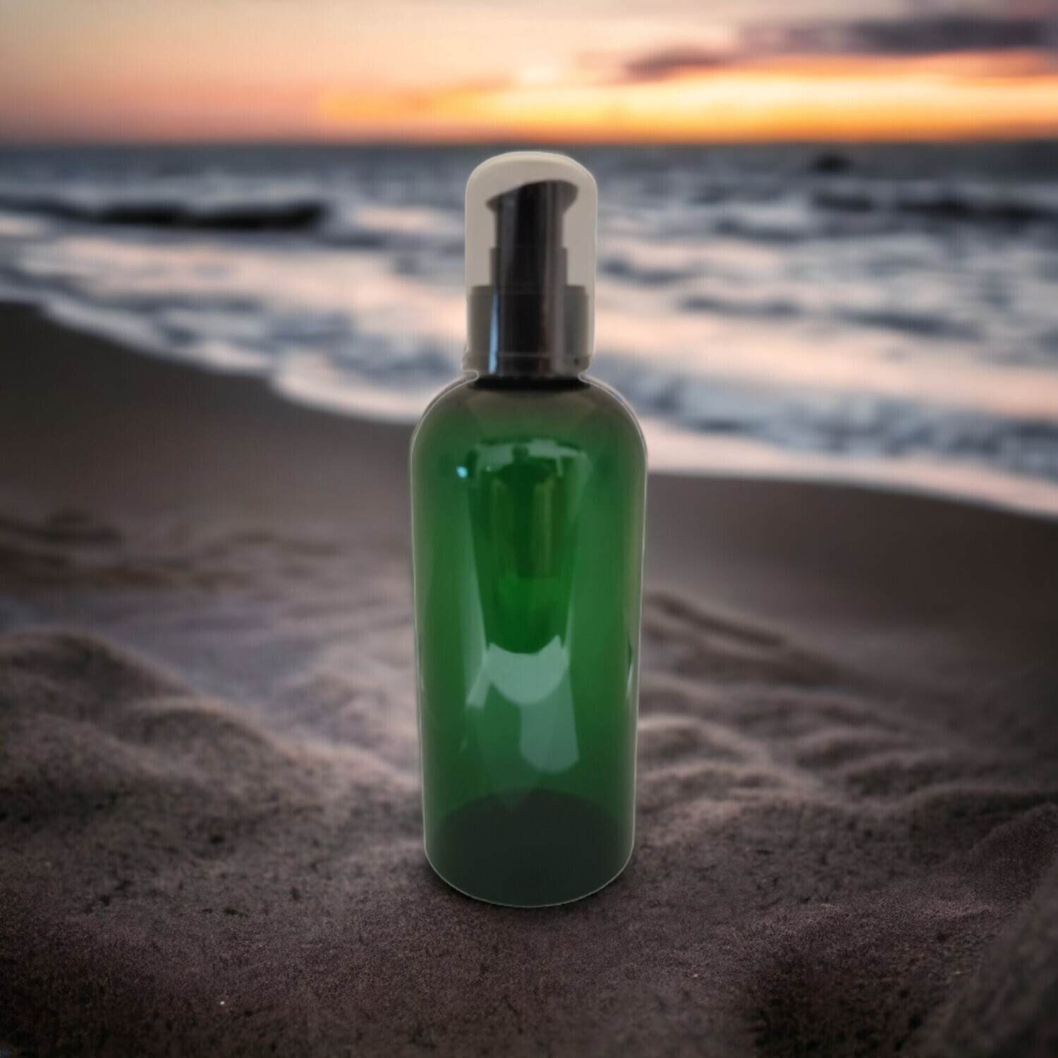 250ml GREEN (PET) Plastic with 24410 Neck BLACK SERUM PUMP &amp; CLEAR OVERCAP