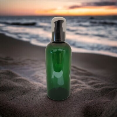 250ml GREEN (PET) Plastic with 24410 Neck BLACK SERUM PUMP &amp; CLEAR OVERCAP