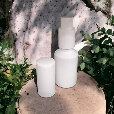 30ml PET (Plastic) WHITE with 18 MM Neck WHITE SERUM/LOTION PUMP &amp; WHITE OVERCAP