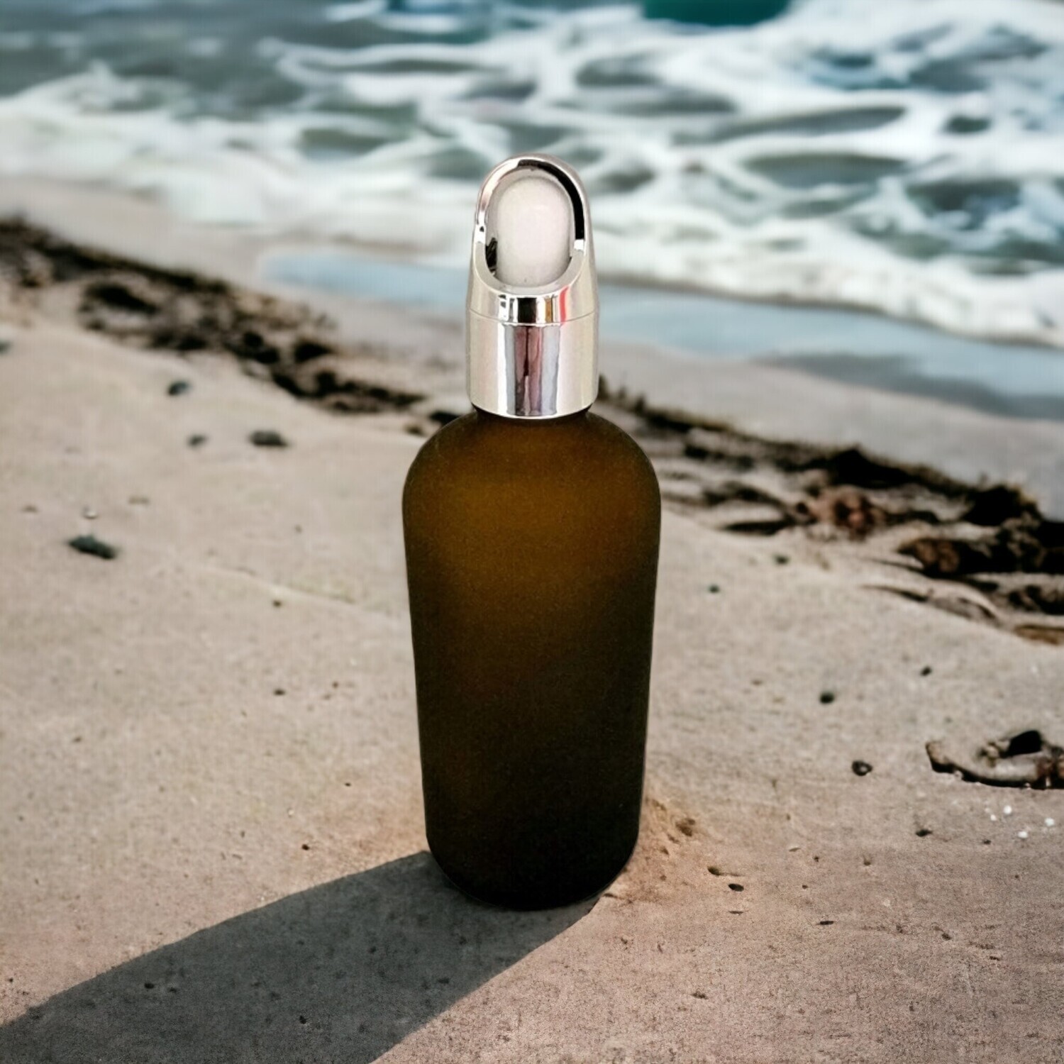 100mL FROSTED AMBER  glass dropper bottle with WHITE TEAT &amp; GLOSS SILVER OR GOLD OVERCAP
