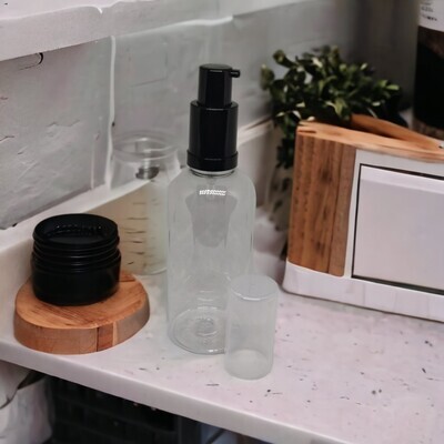 250mL CLEAR Plastic(PET) Boston Bottle with Black Foamer with Clear Overcap - BULK 10 Pcs