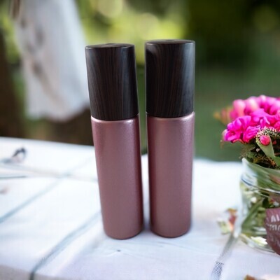 10ml PINK THICK GLASS with S/Steel Metal Roller with CHOICE OF Screw Cap COLOUR - Pack of 10