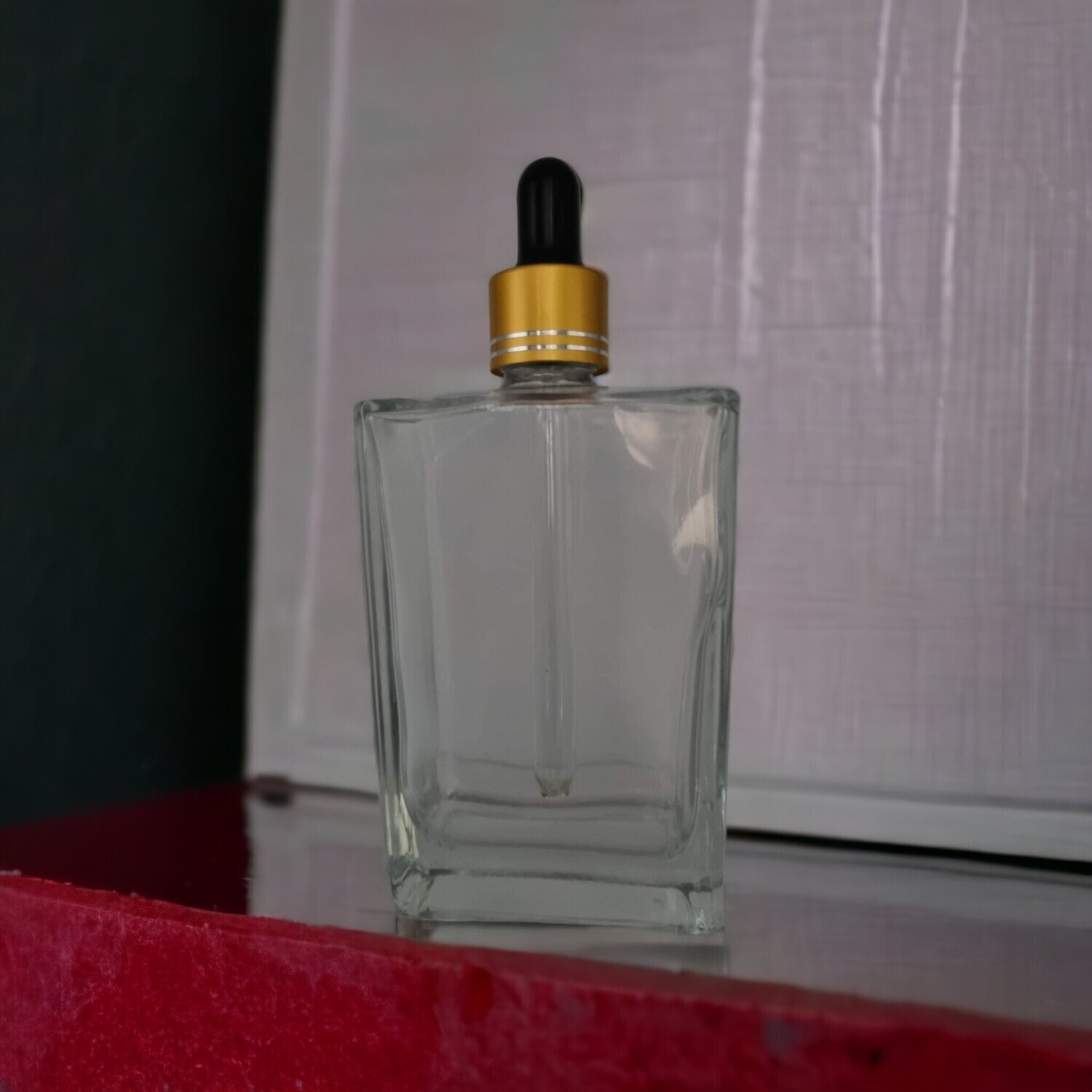 100ml Rectangle Clear Glass Dropper Bottle with Black Teat Gold with 2 silver rings Cap &amp; Dropper BULK 10 Pcs
