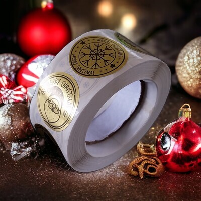 XMAS STICKERS 2.5cm Round - 500 Pc Roll