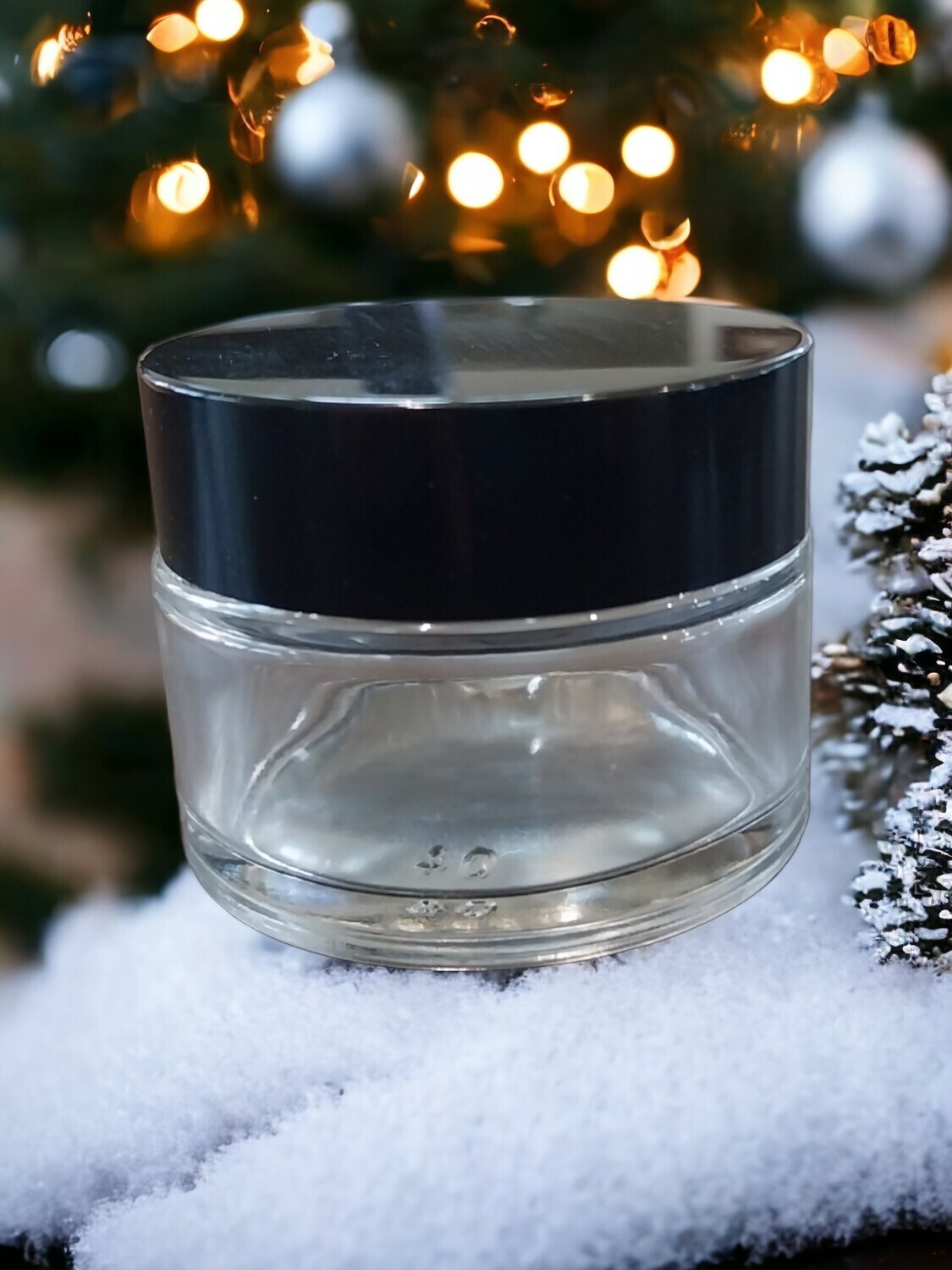 50g CLEAR Glass QUALITY Balm Pot with Caska Seal & BLACK Screw Cap