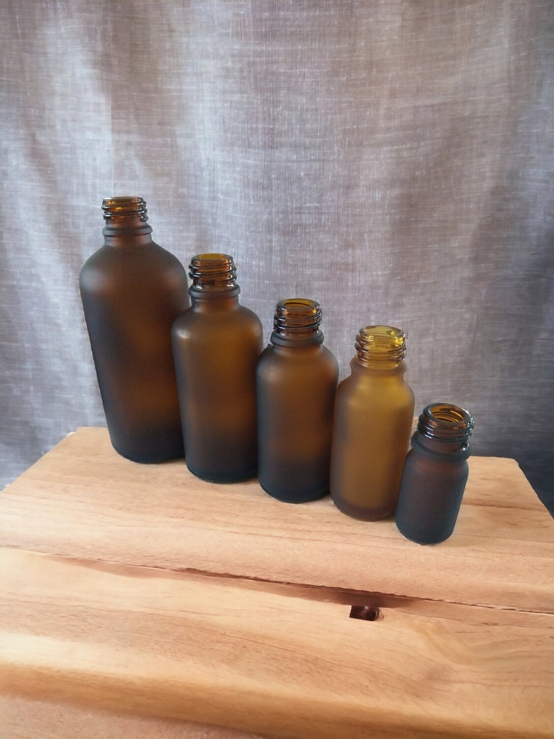 FROSTED AMBER GLASS BOSTON AROMA BOTTLES 18mm NECK - 5mL to 100mL