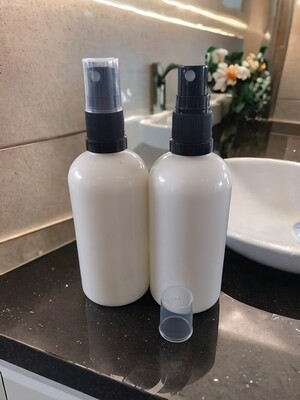 100ml MILK WHITE GLASS GLASS Boston 18mm Neck Bottle + BLACK SPRITZER/ ATOMISER with over cap